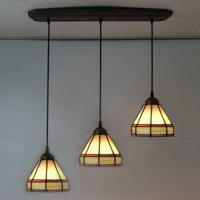Long Base Geometric Pattern 24 Inch Three Light Hanging Pendant For Stained Glass Pendant Lights Patterns (View 4 of 15)