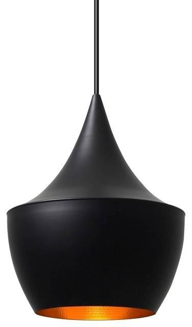 Modern Black And Gold Drum Style Pendant, Stout – Industrial Throughout Black Drum Pendants (View 15 of 15)