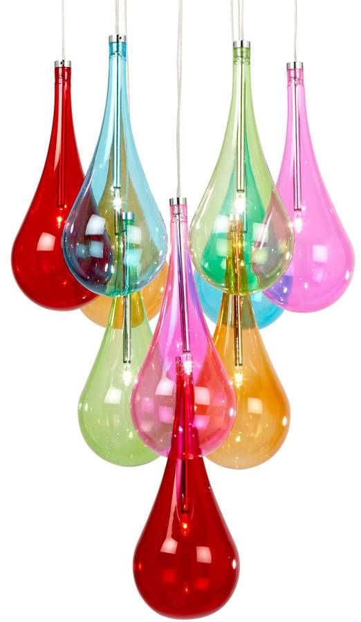 Multi Coloured Glass 10 Light Stacked Chrome Pendant Niro 10multi Regarding Coloured Glass Pendant Light (Photo 7 of 15)
