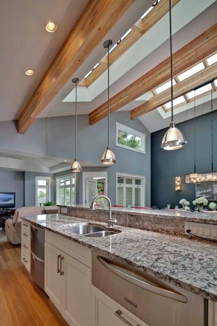 Open Concept Great Room With Vaulted Ceilings – Contemporary For Vaulted Ceiling Pendant Lights (Photo 6 of 15)