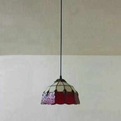 Red Stained Glass 8 Inch Tiffany One Light Kitchen Hanging Mini Within Stained Glass Mini Pendant Lights (Photo 1 of 15)