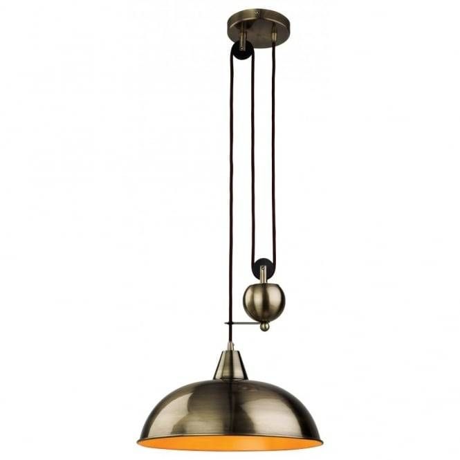 Retro Antique Brass Rise & Fall Ceiling Pendant For Rise And Fall Pendant Lighting (Photo 11 of 15)