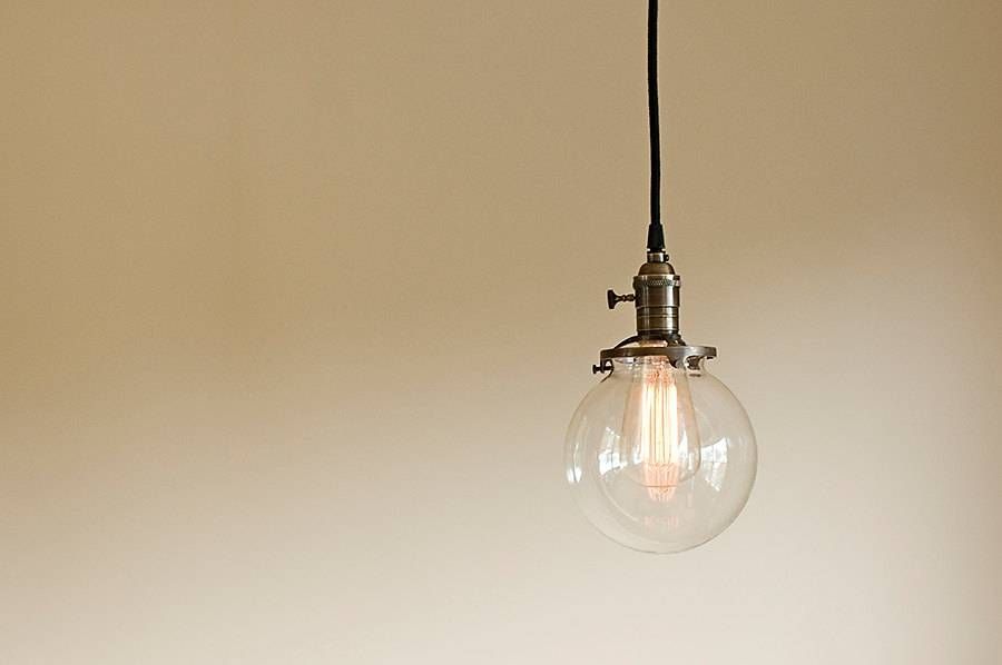 Round Glass Vintage Industrial Pendant Light Fixture 6 In Round Clear Glass Pendant Lights (Photo 11 of 15)