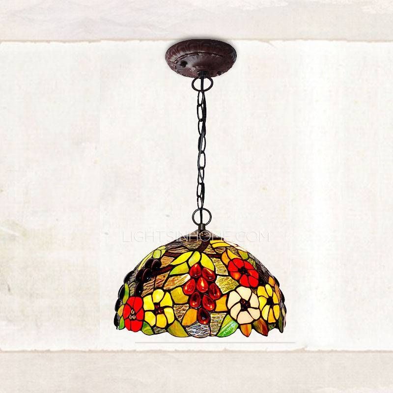 Rustic Grape Pattern Stained Glass Shade Large Kitchen Pendant Lights Throughout Stained Glass Pendant Lights Patterns (View 5 of 15)