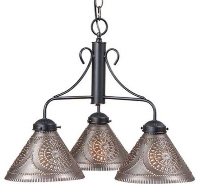 Rustic Iron And Punched Tin Island Light – Farmhouse – Kitchen For Punched Tin Lighting Fixtures (Photo 13 of 15)