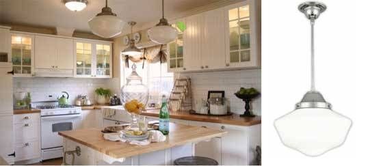 Schoolhouse Pendants In Old Cottage Kitchen | Blog Pertaining To Schoolhouse Pendant Lighting For Kitchen (Photo 4 of 15)