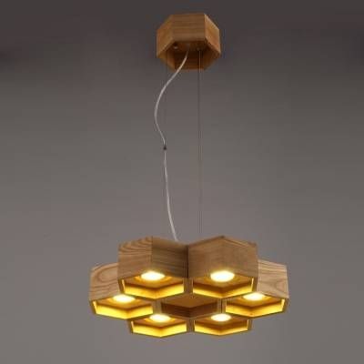 Six Lights Wood Honeycomb Brilliant Designer Large Pendant Light Regarding Honeycomb Pendant Lights (Photo 1 of 15)