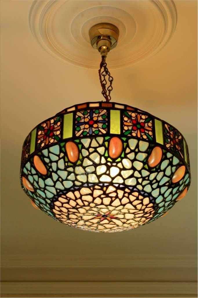 Stunning Hanging Lamp Shade With Abalone Shells And Multi Coloured With Regard To Coloured Glass Lights Shades (View 14 of 15)