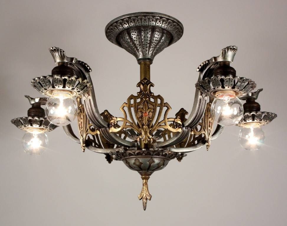 Superb Antique Semi Flush Five Light Tudor Chandelier With Fleur Pertaining To Fleur De Lis Lights Fixtures (View 11 of 15)