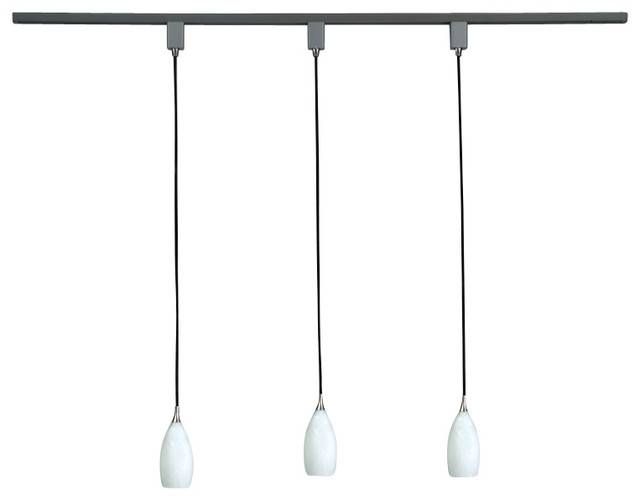 Track Pack With 3 White Glass Pendants, Brushed Aluminum Within Track Lighting Pendants (Photo 7 of 15)