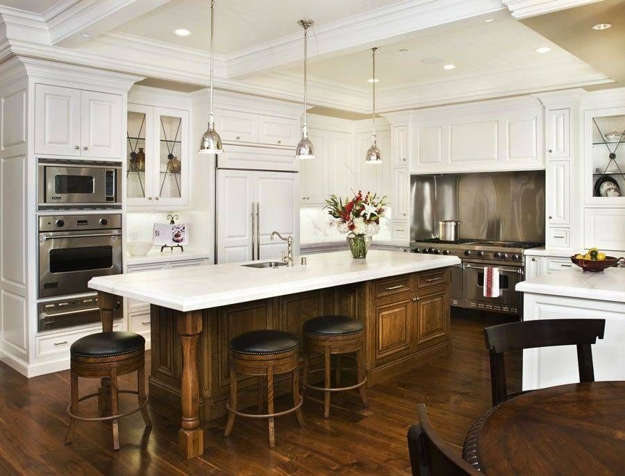 Traditional Kitchen With Raised Panelkimberly Larzelere Pertaining To Benson Pendant Lights (View 13 of 15)