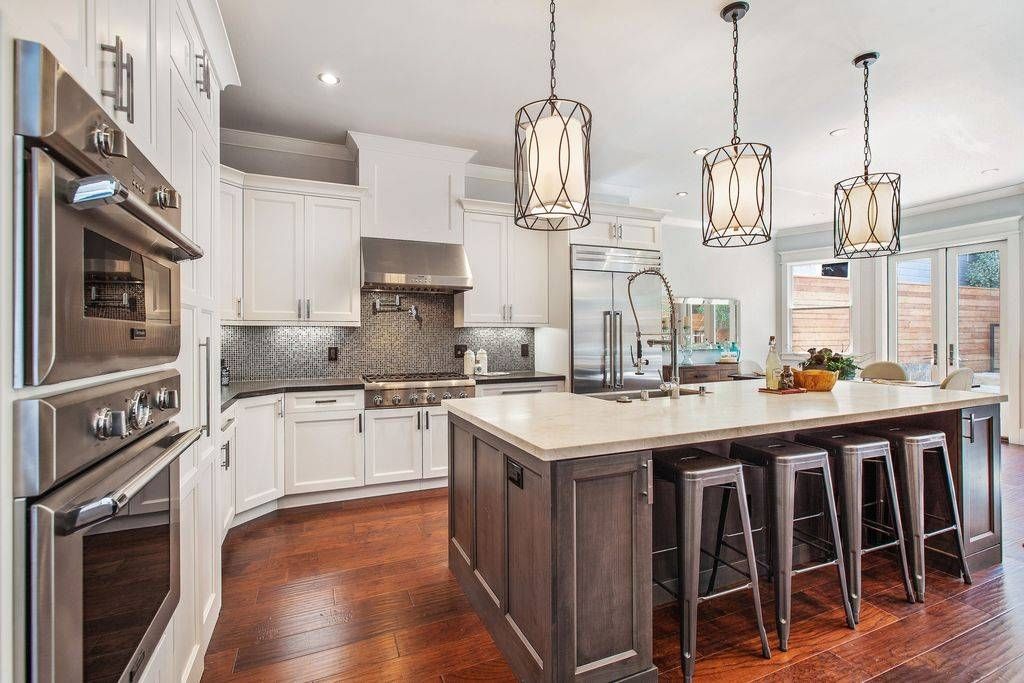 Traditional Kitchen With Simple Marble Counters & Limestone Intended For Troy Sausalito Pendants (Photo 14 of 15)