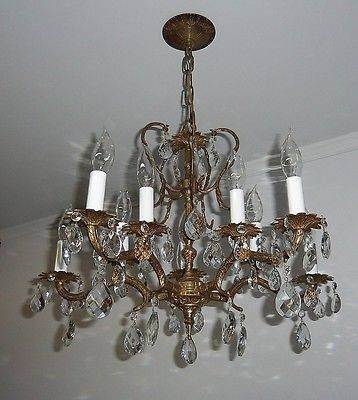 Vintage Brass Crystal Ceiling Light Fixture Chandelier Antique With Regard To French Style Ceiling Lights (View 13 of 15)