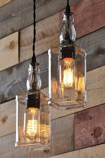 Whiskey Bottle Lights With Vintage Pulley | Id Lights For Liquor Bottle Pendant Lights (Photo 1 of 15)