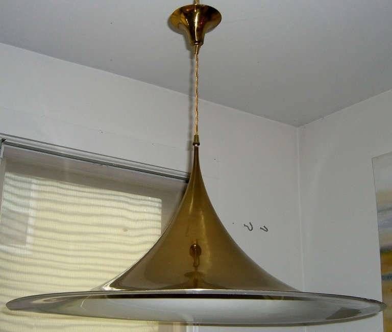 A Pair Of Large Brass Fog And Morup "semi" Pendant Lights At 1stdibs Within Most Up To Date Semi Pendant Lamps (Photo 7 of 15)