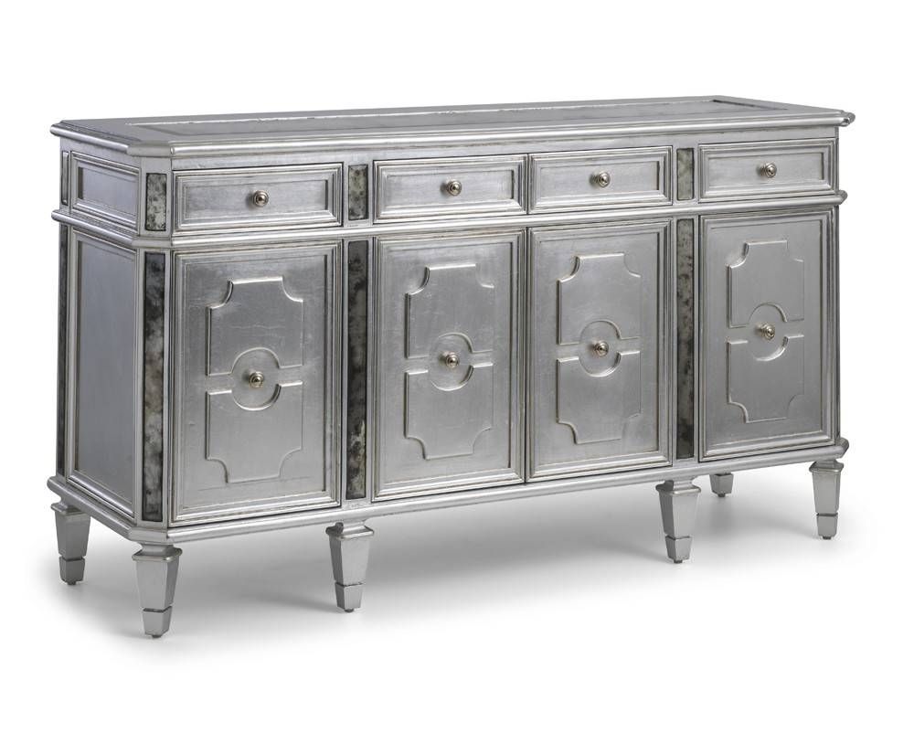 Amelie French Silver 4 Door Wide Sideboard Throughout Black And Silver Sideboards (View 12 of 15)