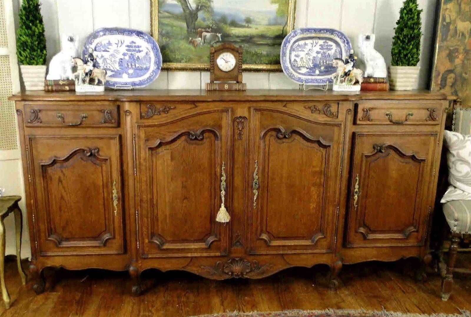 Antique French Louis Xv Country Sideboard Server & Buffet With 4 With Regard To French Country Sideboards And Buffets (Photo 6 of 15)