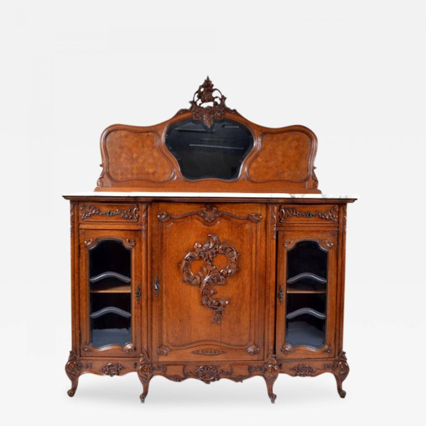 Antique Louis Xv Oak Marble Top Sideboard, Buffet, Cabinet Inside Marble Top Sideboards And Buffets (View 14 of 15)