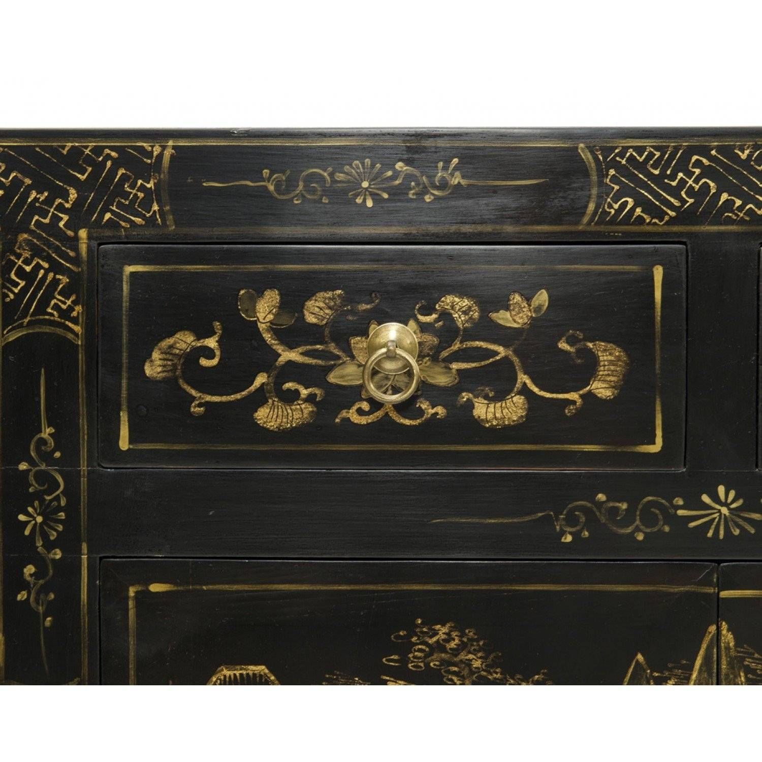 Black Chinoiserie Sideboard | Decorated Oriental Sideboard | Orchid Within Chinoiserie Sideboards (Photo 14 of 15)