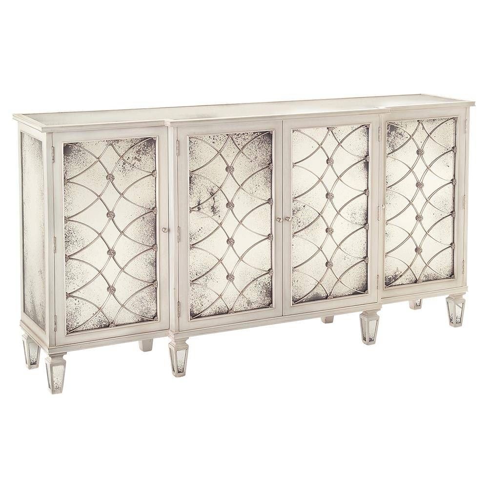 Bonet Hollywood Regency Grillwork Antique White Mirrored Sideboard For Mirrored Sideboards And Buffets (View 6 of 15)