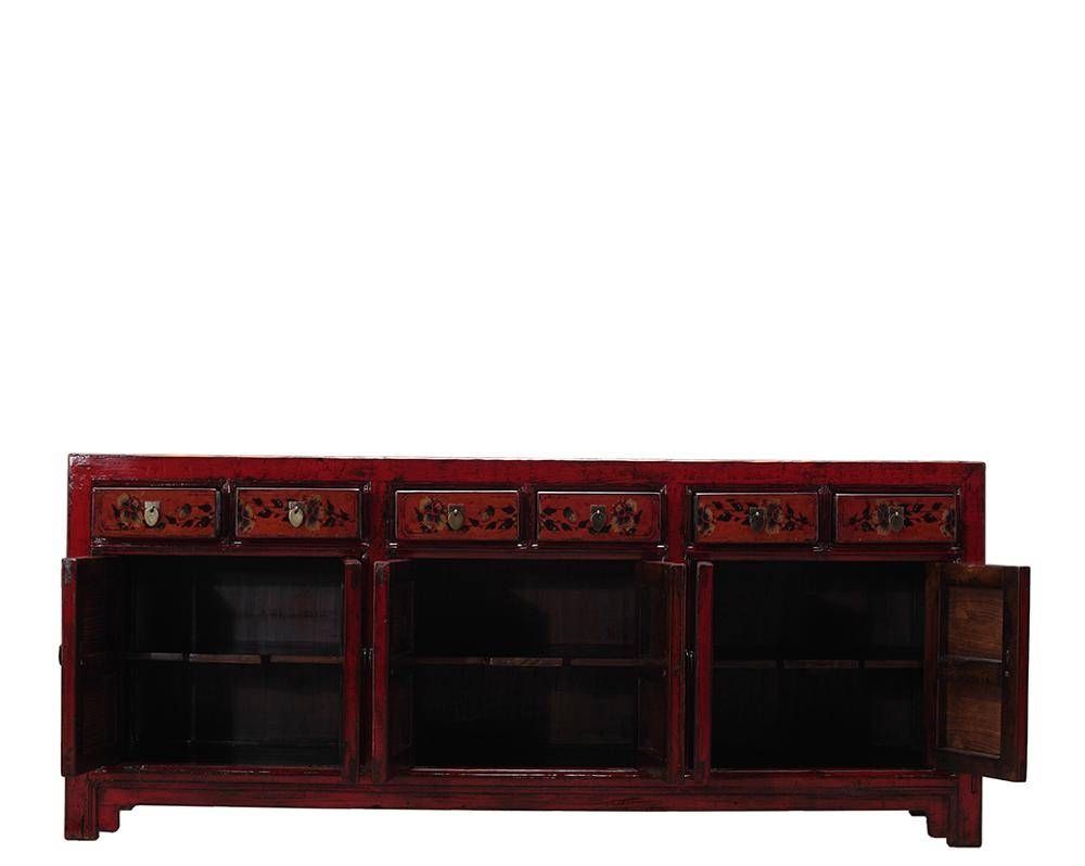 Chinese Wooden Vintage Hand Painted Rustic Sideboard Cabinet With Regard To Hand Painted Sideboards (Photo 9 of 15)