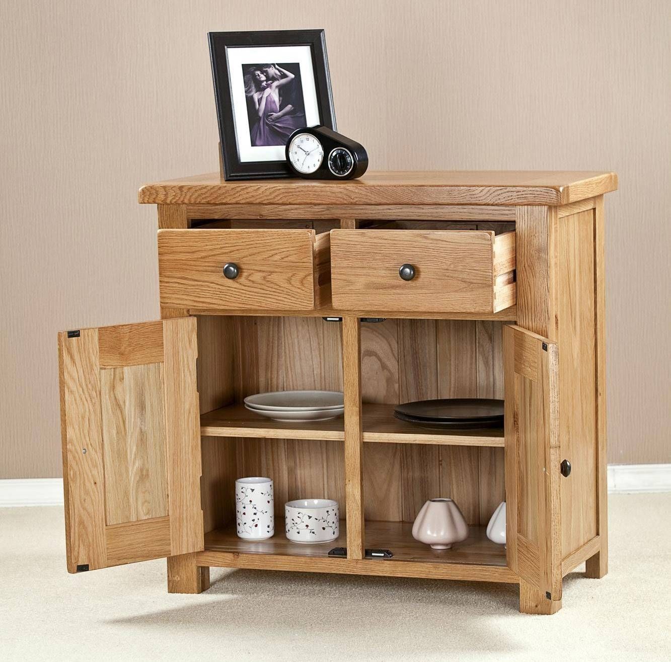 Cotswold Solid Oak 2 Door 2 Drawer Small Sideboard Pertaining To Oak Sideboards For Sale (Photo 14 of 15)