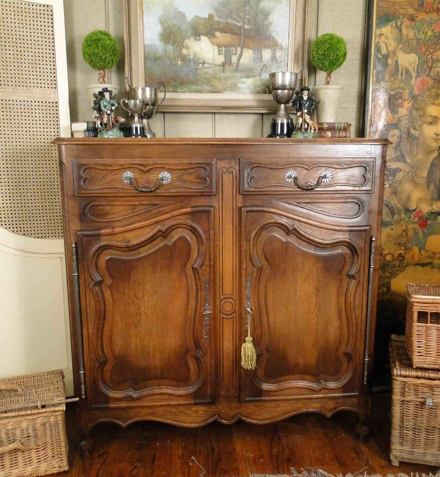 French Country Antique Sideboard Server, Beautifully Carved Of Pertaining To French Country Sideboards And Buffets (Photo 9 of 15)