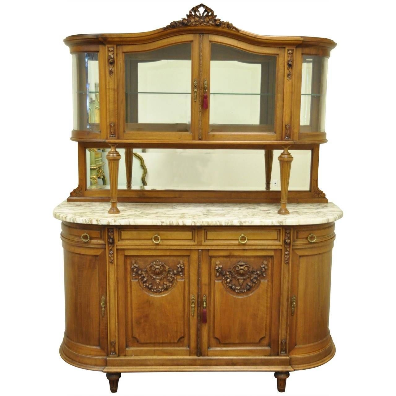 French Louis Xvi Style Marble Top Sideboard Or Curio Cabinet Regarding French Sideboard Cabinets (View 2 of 15)