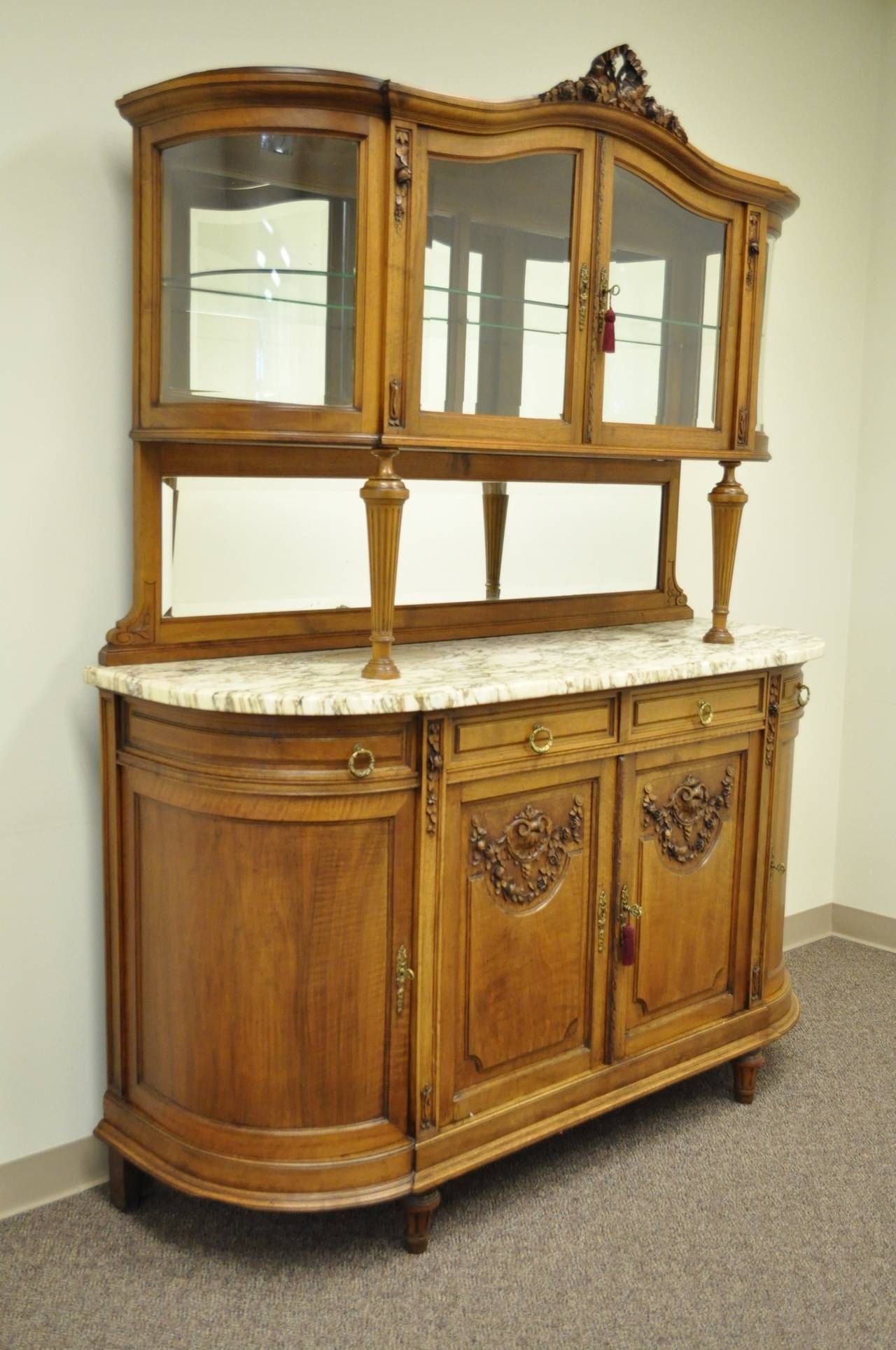 French Louis Xvi Style Marble Top Sideboard Or Curio Cabinet With French Sideboard Cabinets (Photo 8 of 15)