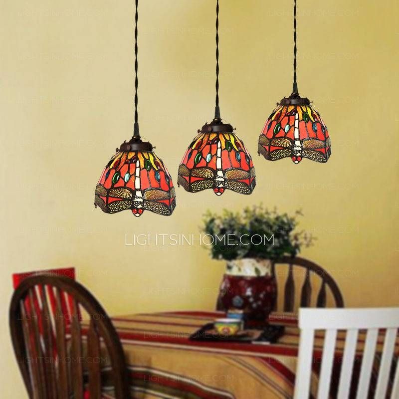 Funky 3 Light Dragonfly Pattern Tiffany Style Mini Pendant Lights With Regard To Newest Funky Pendant Lights (View 9 of 15)