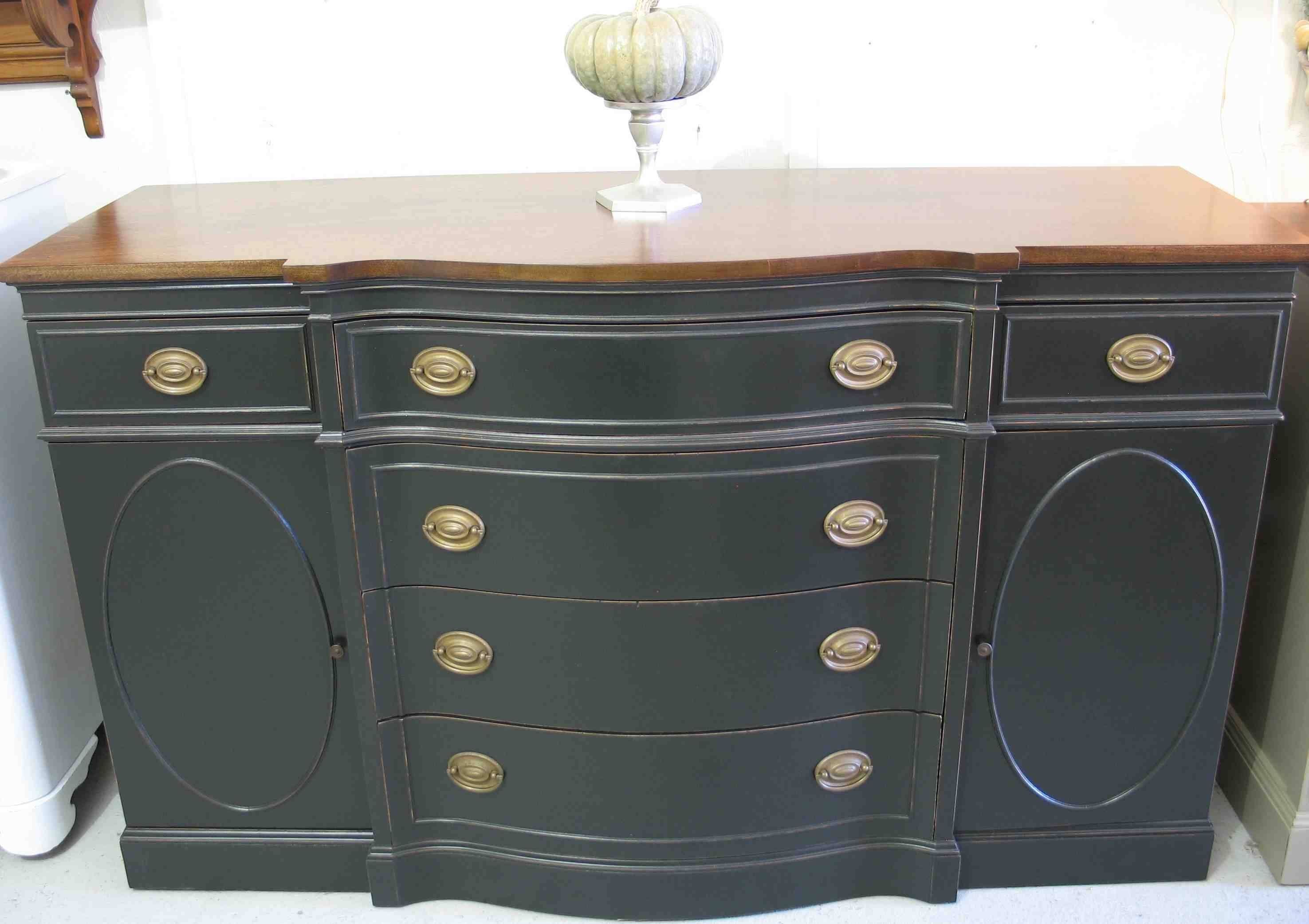 Furniture. Black Wooden Sideboard Table With Drawers And Claw Legs Regarding Black Wood Sideboards (Photo 12 of 15)