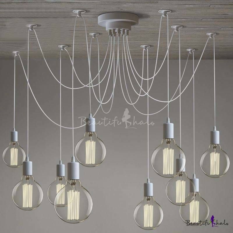 Gracefully White 10 Light Industrial Style Multi Light Pendant Throughout Most Popular Multi Bulb Pendants (View 14 of 15)