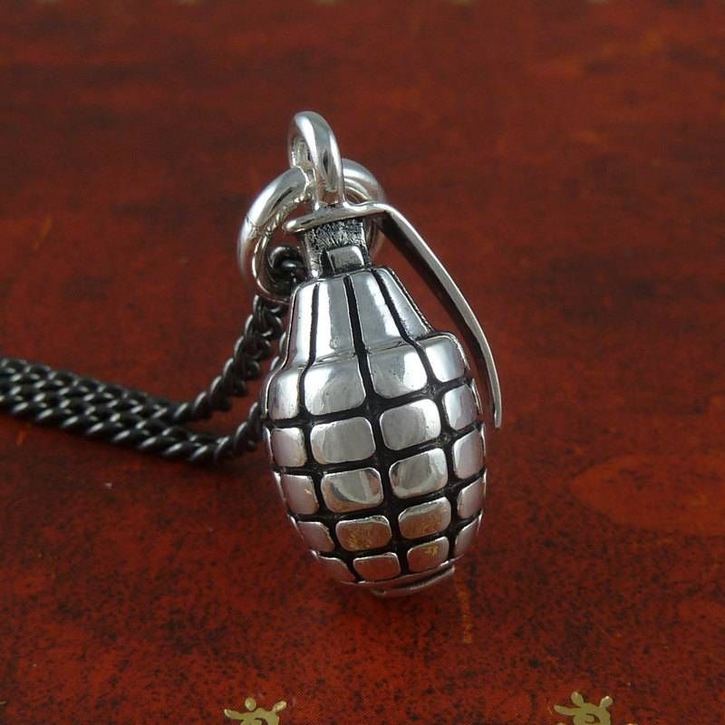 Grenade Necklace Antique Silver Hand Grenade Pendant On With Regard To Most Popular Grenade Pendants (View 7 of 15)