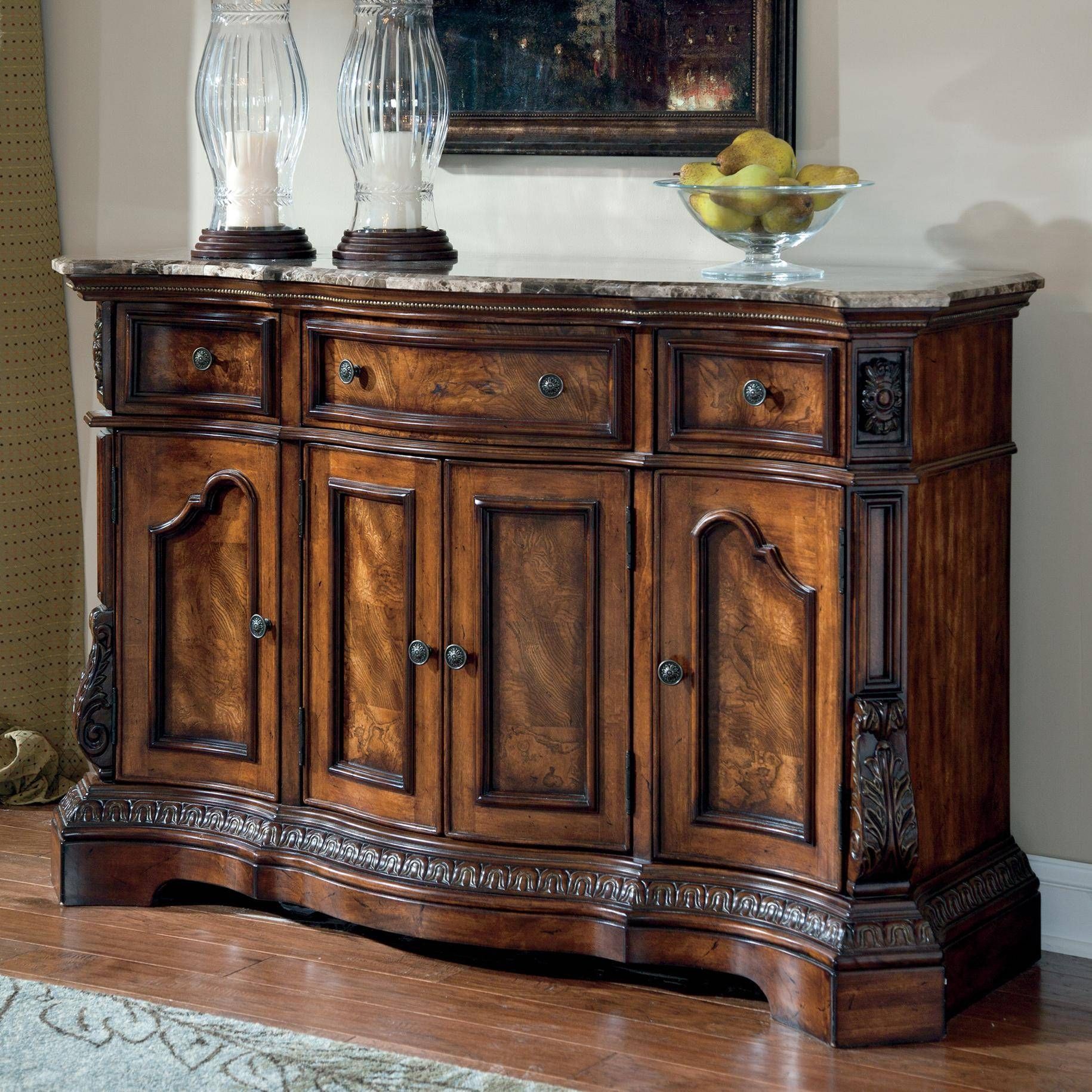 Millennium Ledelle Traditional Dining Room Server With Marble Top With Marble Top Sideboards And Buffets (View 9 of 15)