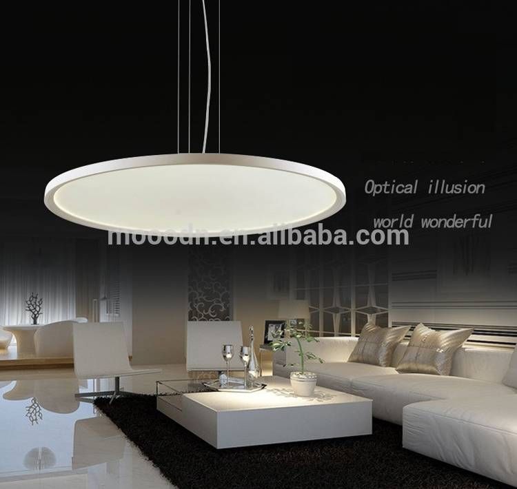 Modern Hanging White Flying Saucer Ultrathin Round Flat Panel Led In Most Recent Flat Pendant Lights (Photo 13 of 15)