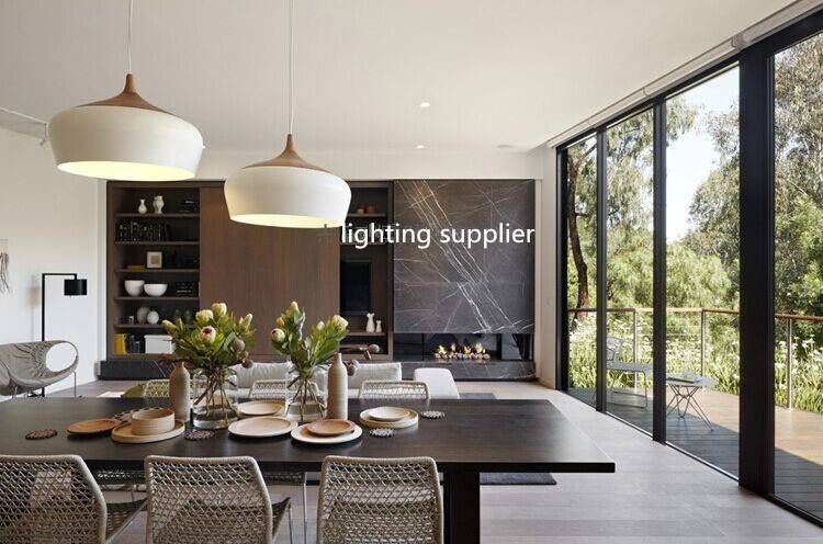 Modern Pendant Light Wood And Aluminum Lamp Black/ White Within Best And Newest Pendant Dining Lights (View 6 of 15)