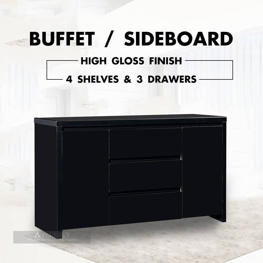 New 1.38m High Gloss Black Designer Sideboard Buffet Cabinet 3 With Regard To High Gloss Black Sideboards (Photo 14 of 15)