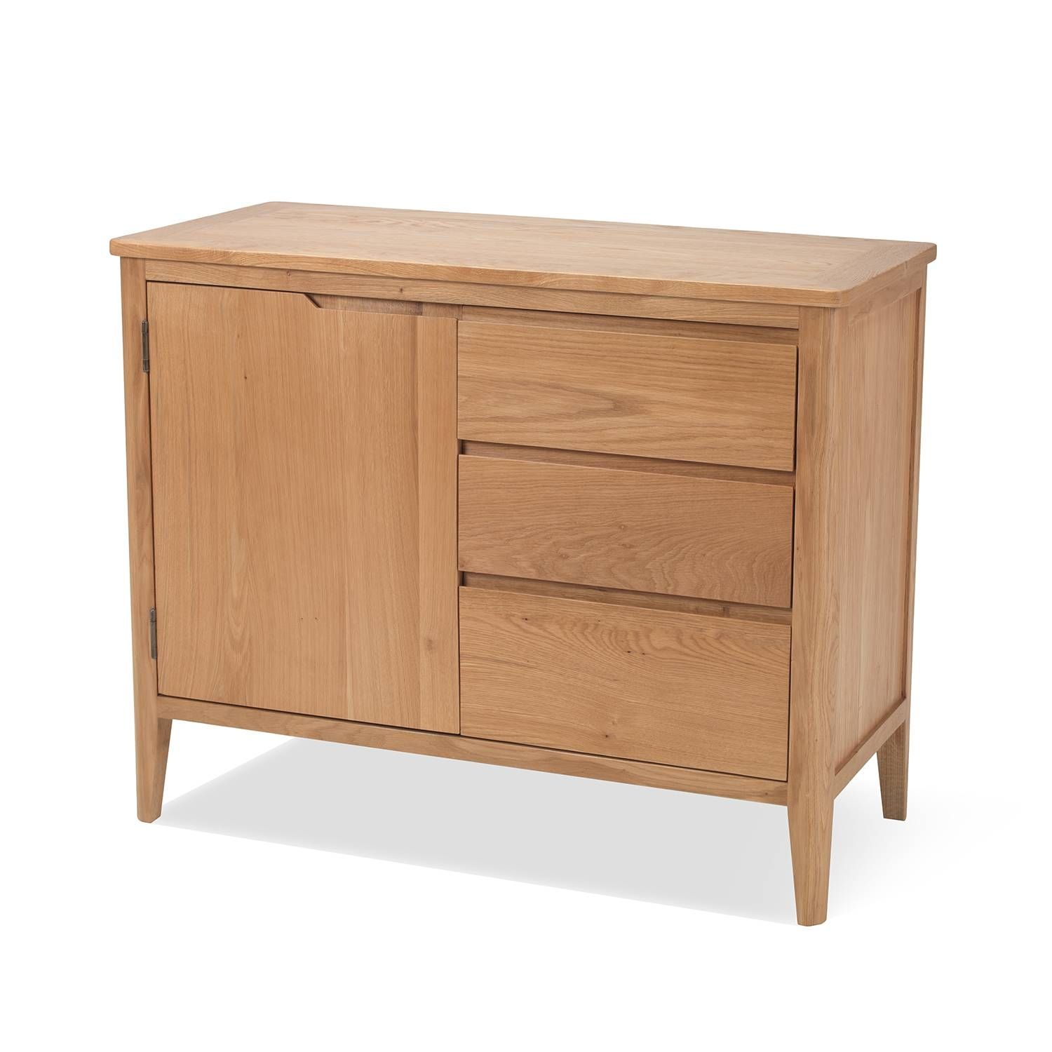 Oslo – Small Oak Sideboard / 1 Door 3 Drawer Storage Cupboard Unit With Regard To Small Sideboards With Drawers (Photo 3 of 15)