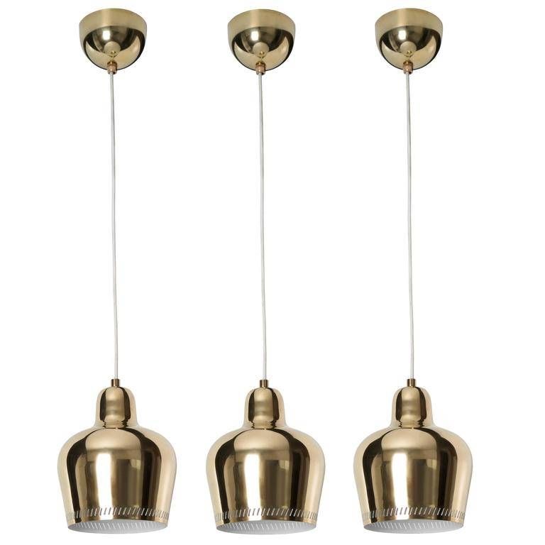 Paavo Tynell And Alvar Aalto, Set Of Three Rare Golden Bell Pertaining To Most Current Alvar Aalto Pendants (Photo 15 of 15)