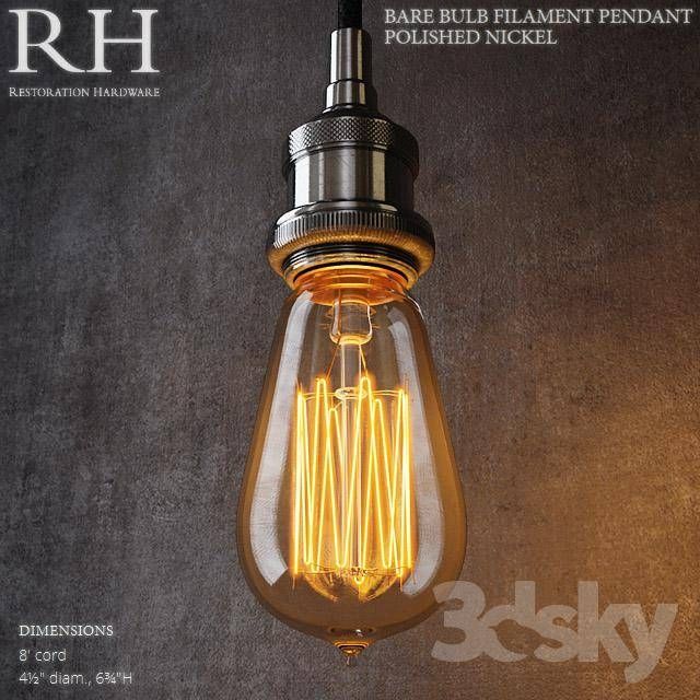 Rh Bare Bulb Filament Pendant Polished Nickel – 3d Models Free Throughout Bare Bulb Filament Pendants (View 10 of 15)