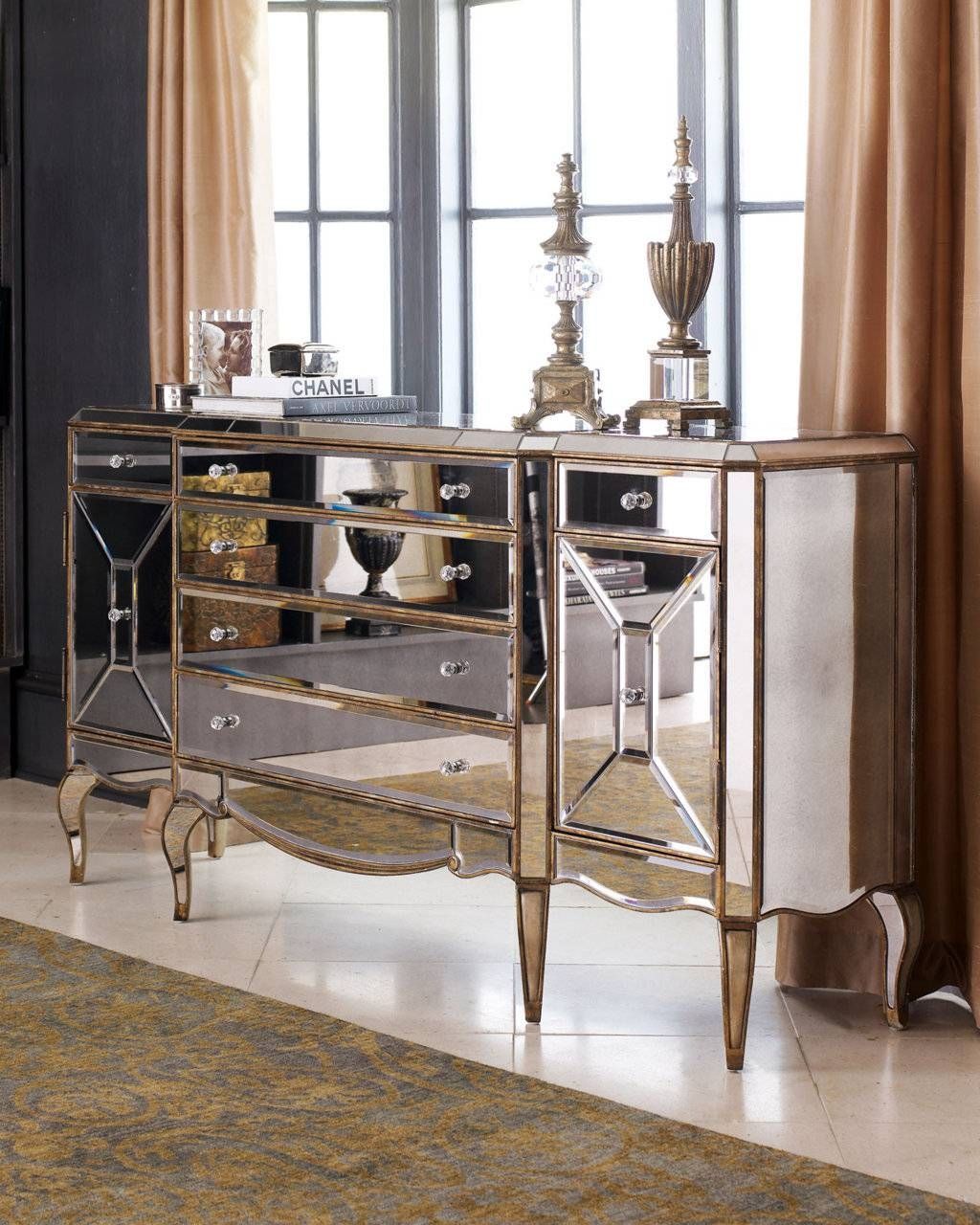 Sideboards. Outstanding Mirrored Buffet Table: Mirrored Buffet Pertaining To Curved Sideboards (Photo 8 of 15)