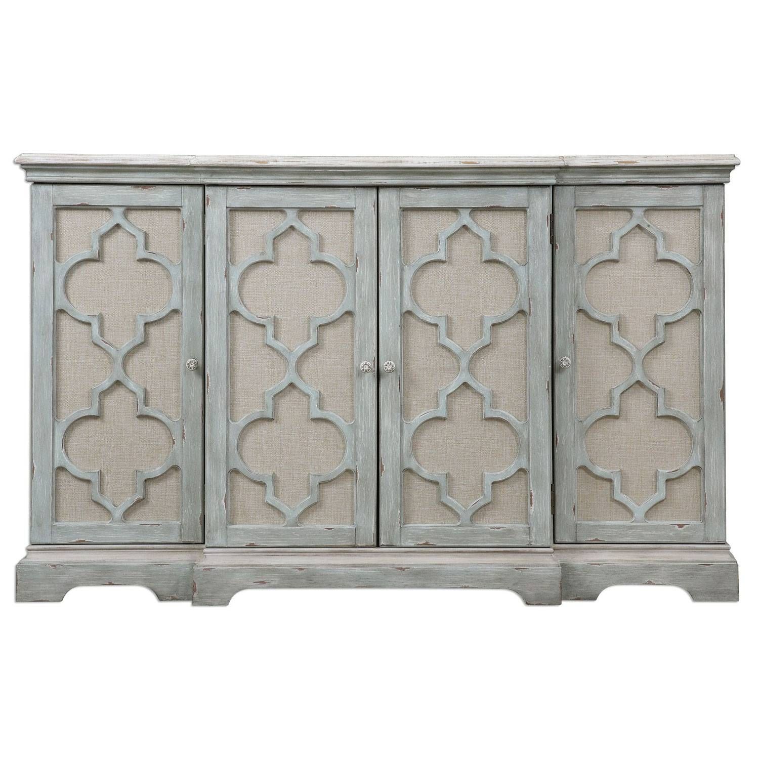 Sophie Weathered Gray Four Door Cabinet Uttermost Cabinets Accent Pertaining To 12 Inch Deep Sideboards (View 4 of 15)