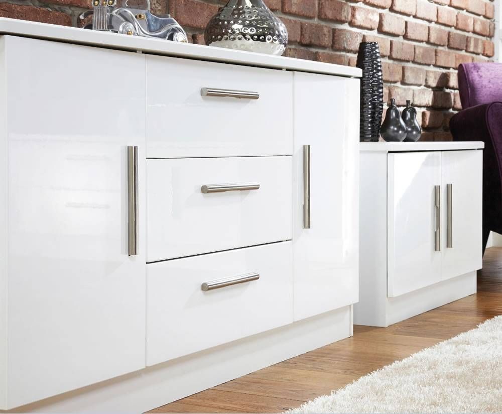 Vista High Gloss 2 Door 3 Drawer Sideboards For White High Gloss Sideboards (Photo 15 of 15)