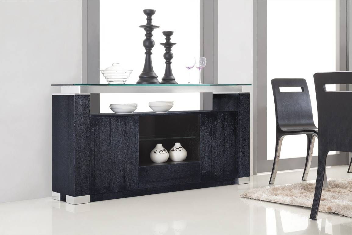 dining room with black sideboard