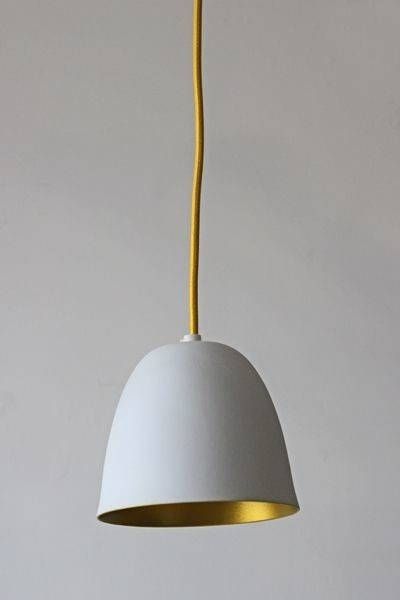 White Porcelain Ceiling Light With Gold Interior And Yellow Flex Throughout Latest White Modern Pendant Lights (View 15 of 15)