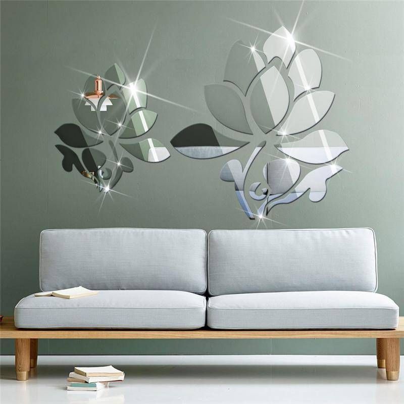 Acrylic 3d Diy Mirror Surface Wall Sticker Of Lotus Flowers For Inside Wall Mirror Decals (View 10 of 15)
