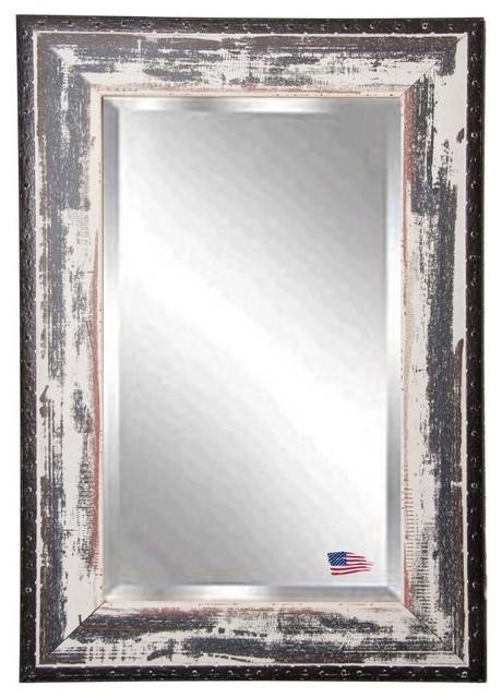 American Made Distressed Rustic Ivory & Black Rivet Trim Beveled Regarding Distressed Wall Mirrors (Photo 1 of 15)