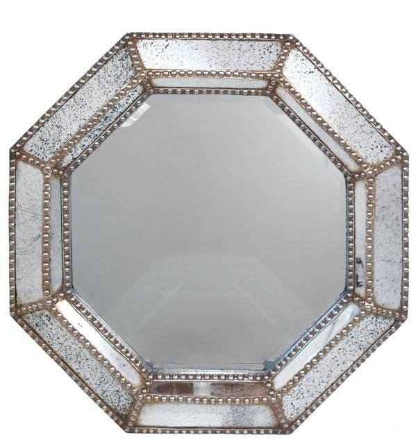 Antique Style Studded Wood Frame Octagonal Mirror Wall Decor In Studded Wall Mirrors (View 14 of 15)