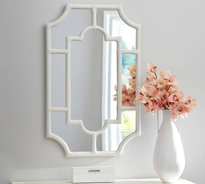 Avery White Bamboo Mirror | Pottery Barn Throughout White Decorative Wall Mirrors (Photo 10 of 15)
