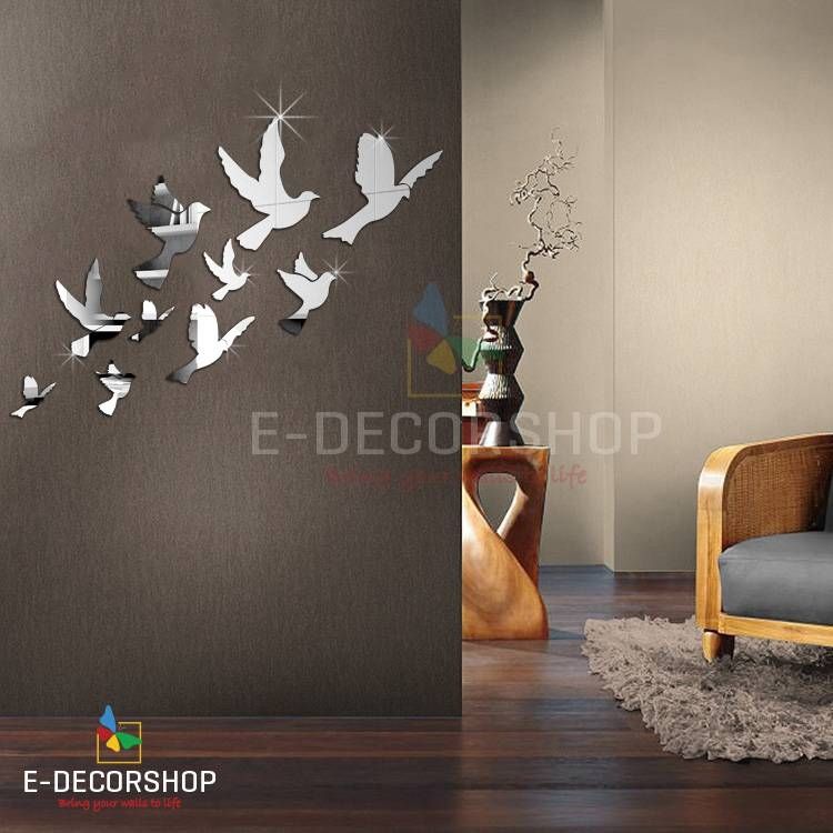 Beautiful Design 11 Decorative Mirror Clock Wall Clocks – Home Array Regarding Bird Wall Mirrors (Photo 6 of 15)